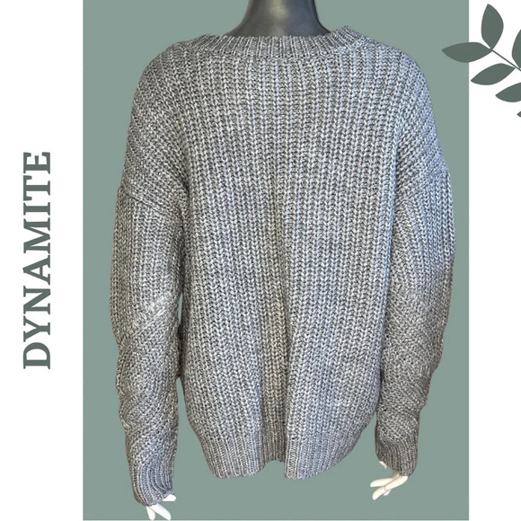Dynamite Oversized Chunky Shaker Knit Grey Sweater V Neck Long Sleeve Sz Small - Picture 3 of 7
